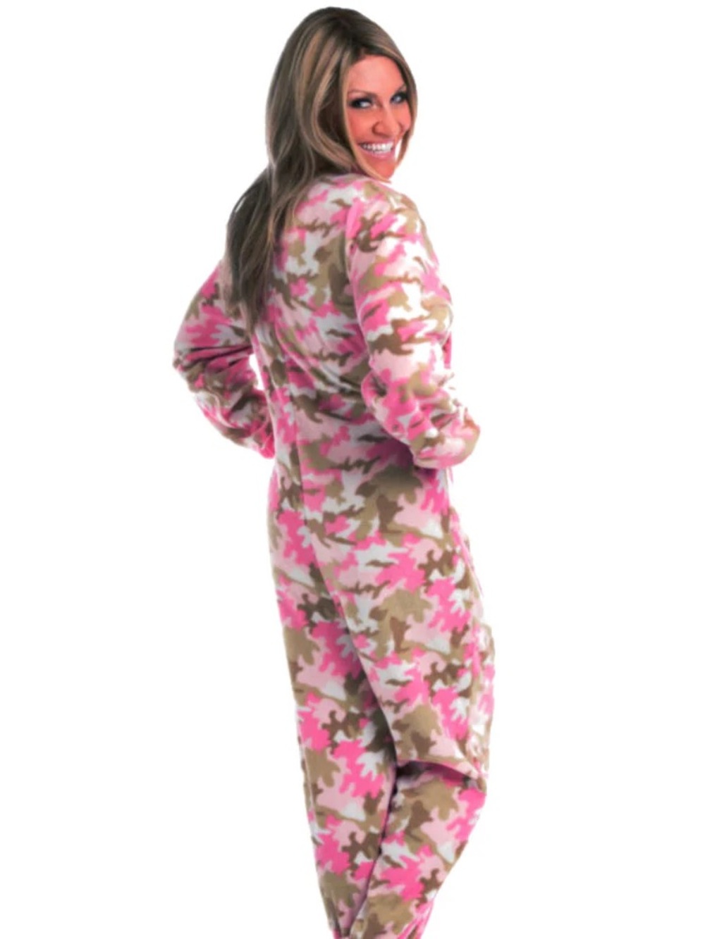 Big Feet Pajama Co | Women’s Pink Camouflage Fleece Footless Onesie Pajamas